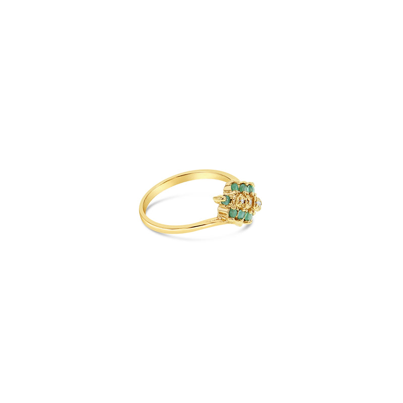 Emerald & Diamond Diagonal Row Ring .50cttw 14k Yellow Gold