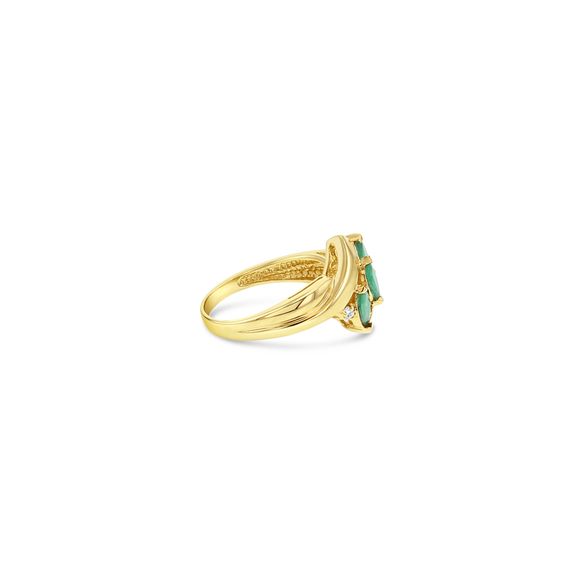 Marquise Emerald & Diamond Diagonal Row Cocktail Ring .50cttw 14k Yellow Gold