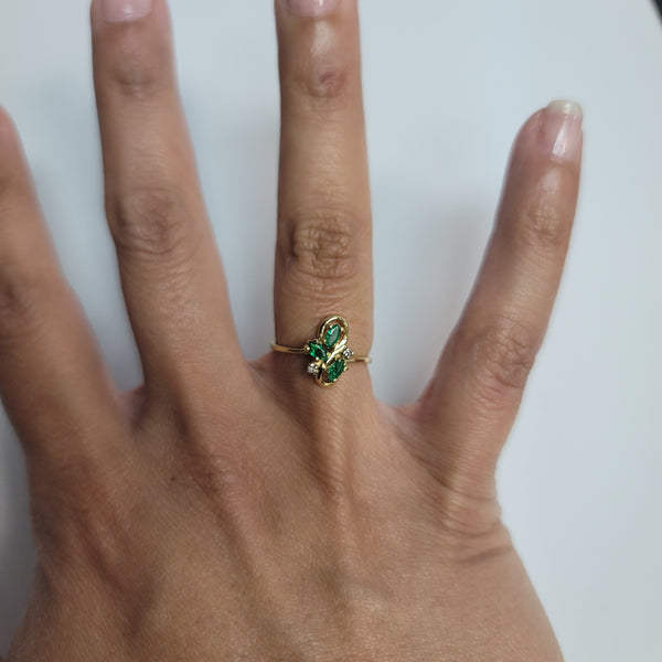 Marquise Emerald & Diamond Ring .29cttw 14k Yellow Gold