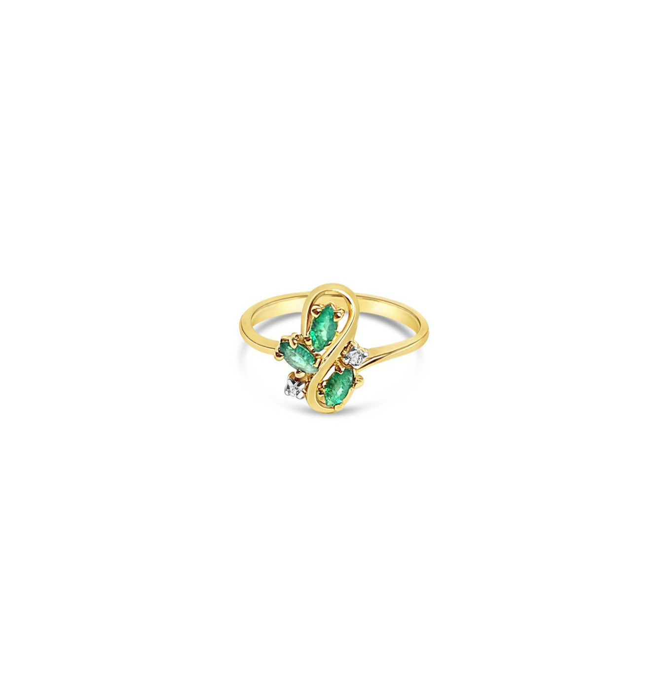 Marquise Emerald & Diamond Ring .29cttw 14k Yellow Gold