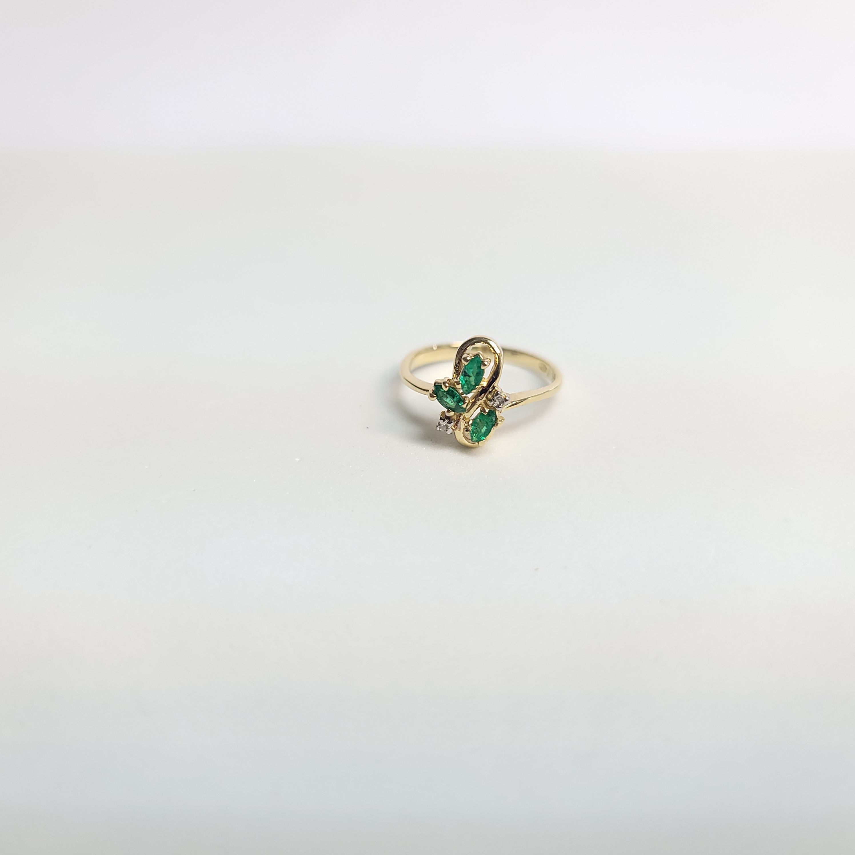 Marquise Emerald & Diamond Ring .29cttw 14k Yellow Gold