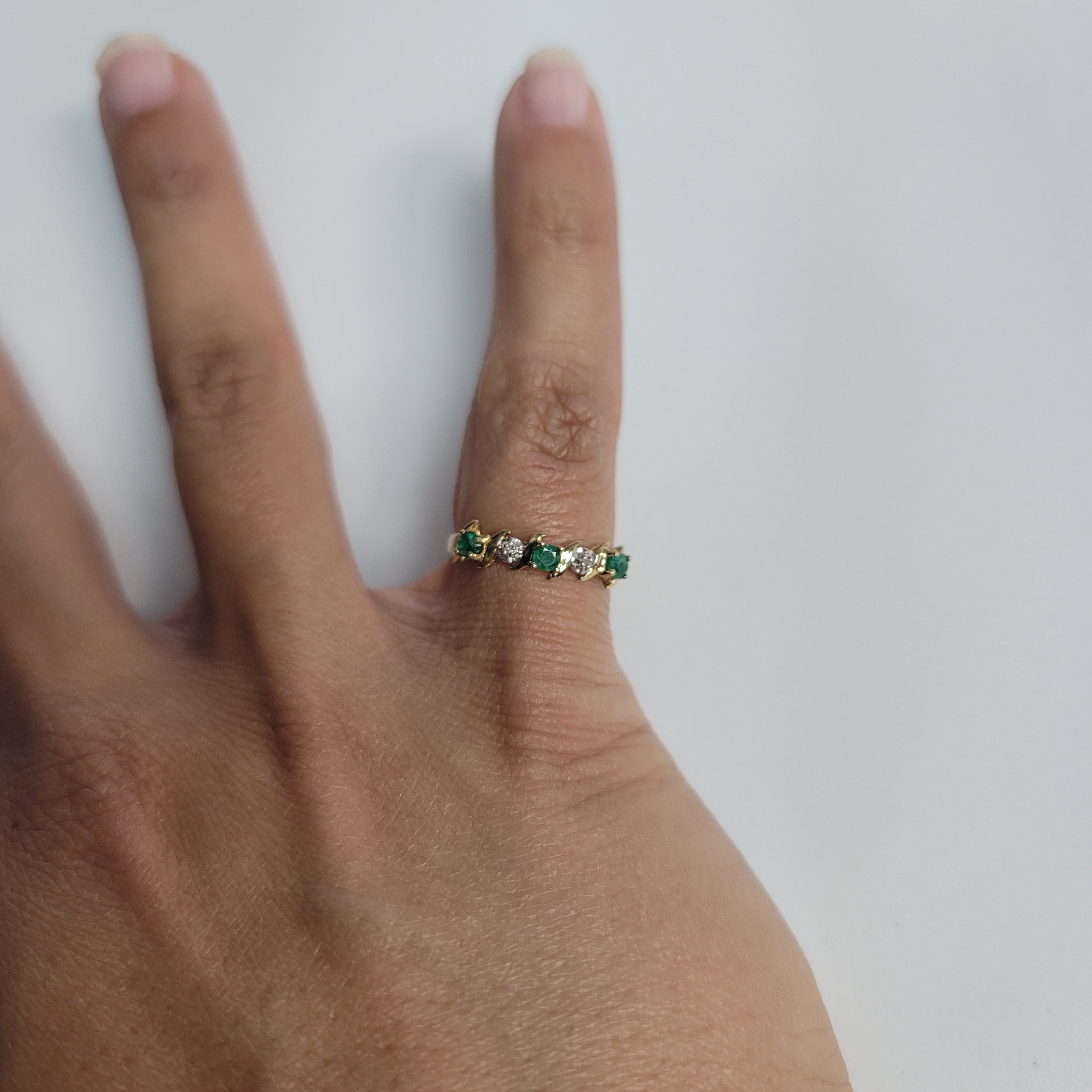 S Style Emerald & Diamond Ring .15cttw 10k Yellow Gold