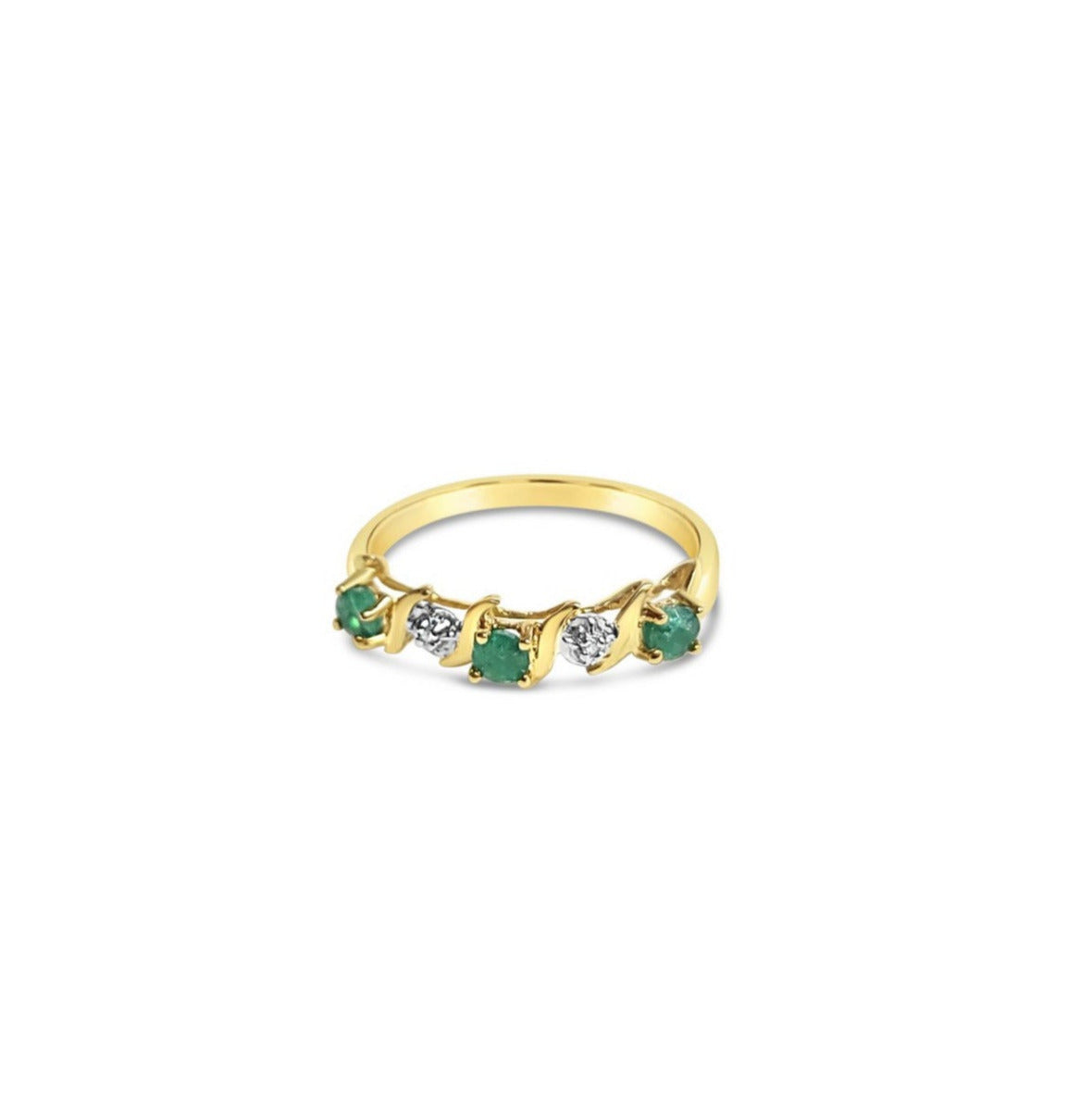 S Style Emerald & Diamond Ring .15cttw 10k Yellow Gold