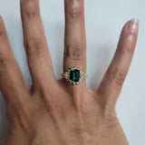 Lab Generated Emerald with Diamond Halo Engagement Ring 14k Yellow Gold