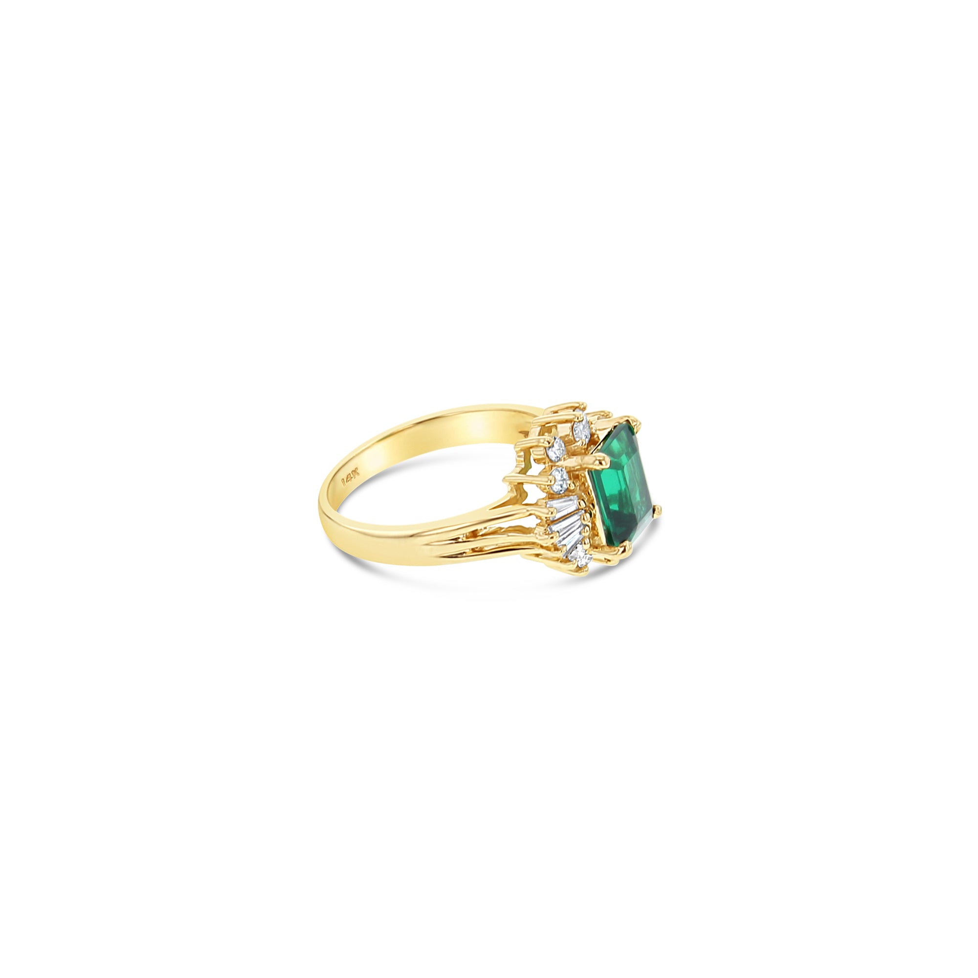 Lab Generated Emerald with Diamond Halo Engagement Ring 14k Yellow Gold