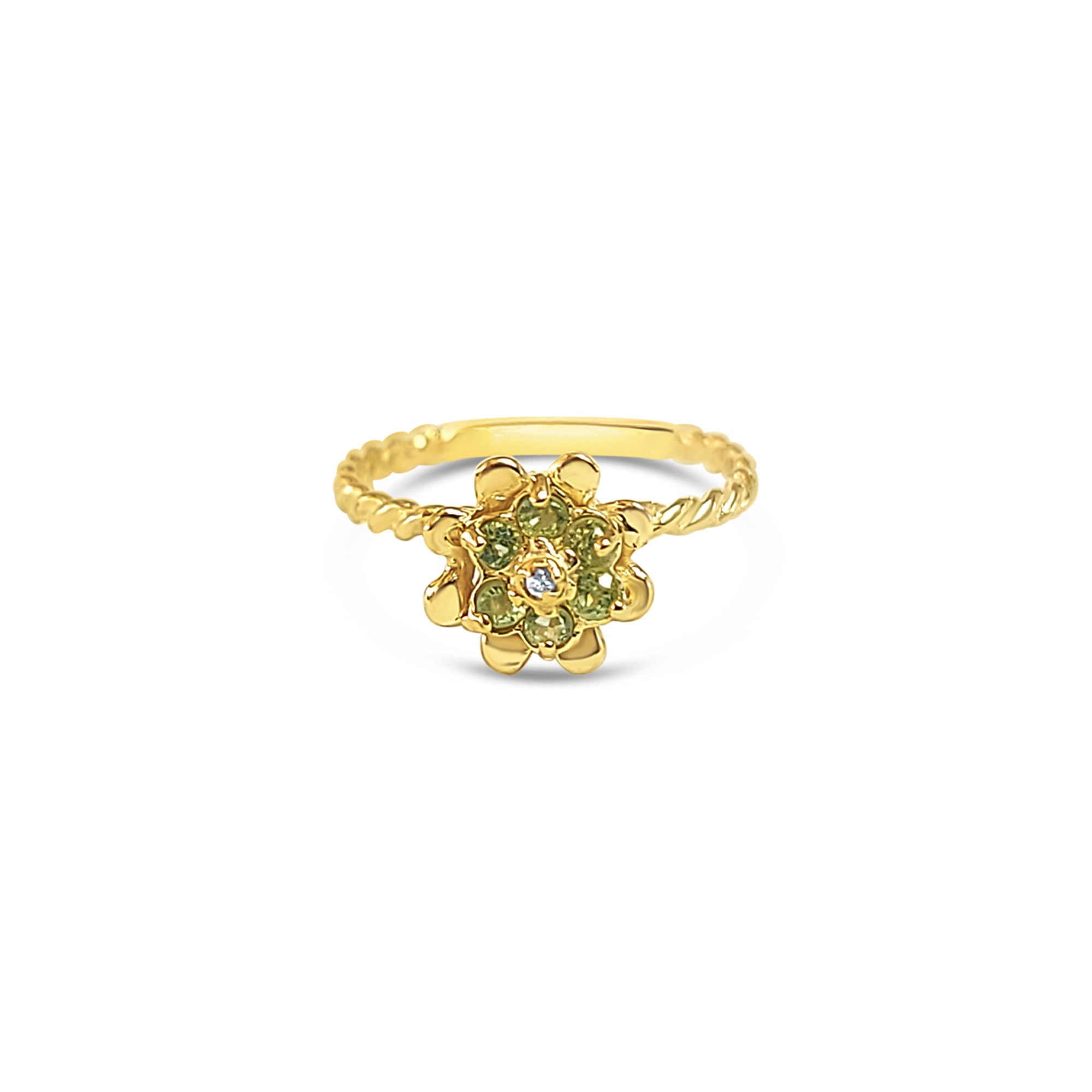 Peridot Tulip Flower Ring 14k Yellow Gold