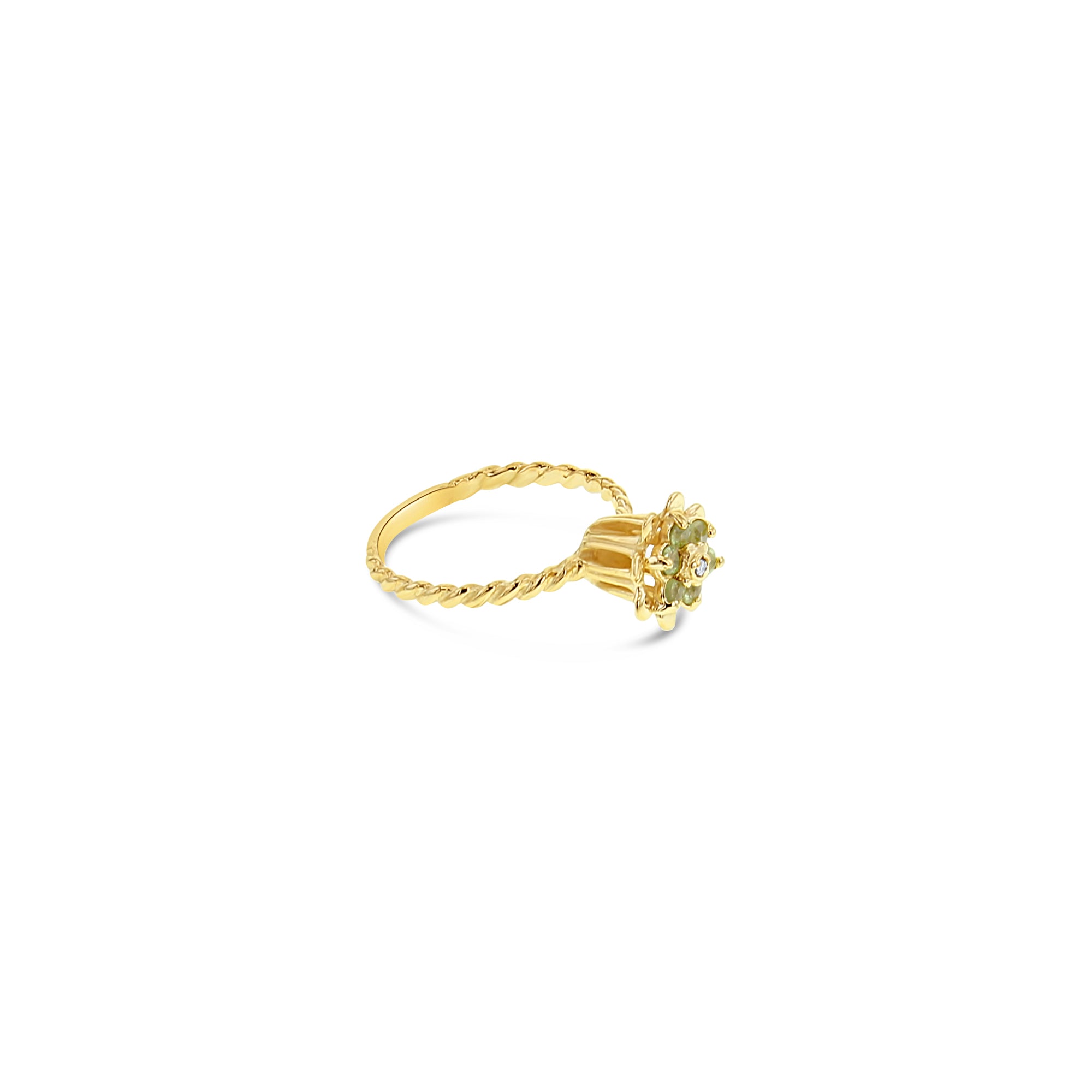 Peridot Tulip Flower Ring 14k Yellow Gold