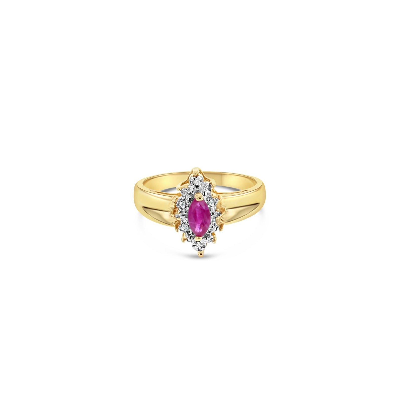 Marquise Ruby with Diamond Halo Ring .50cttw 10k Yellow Gold