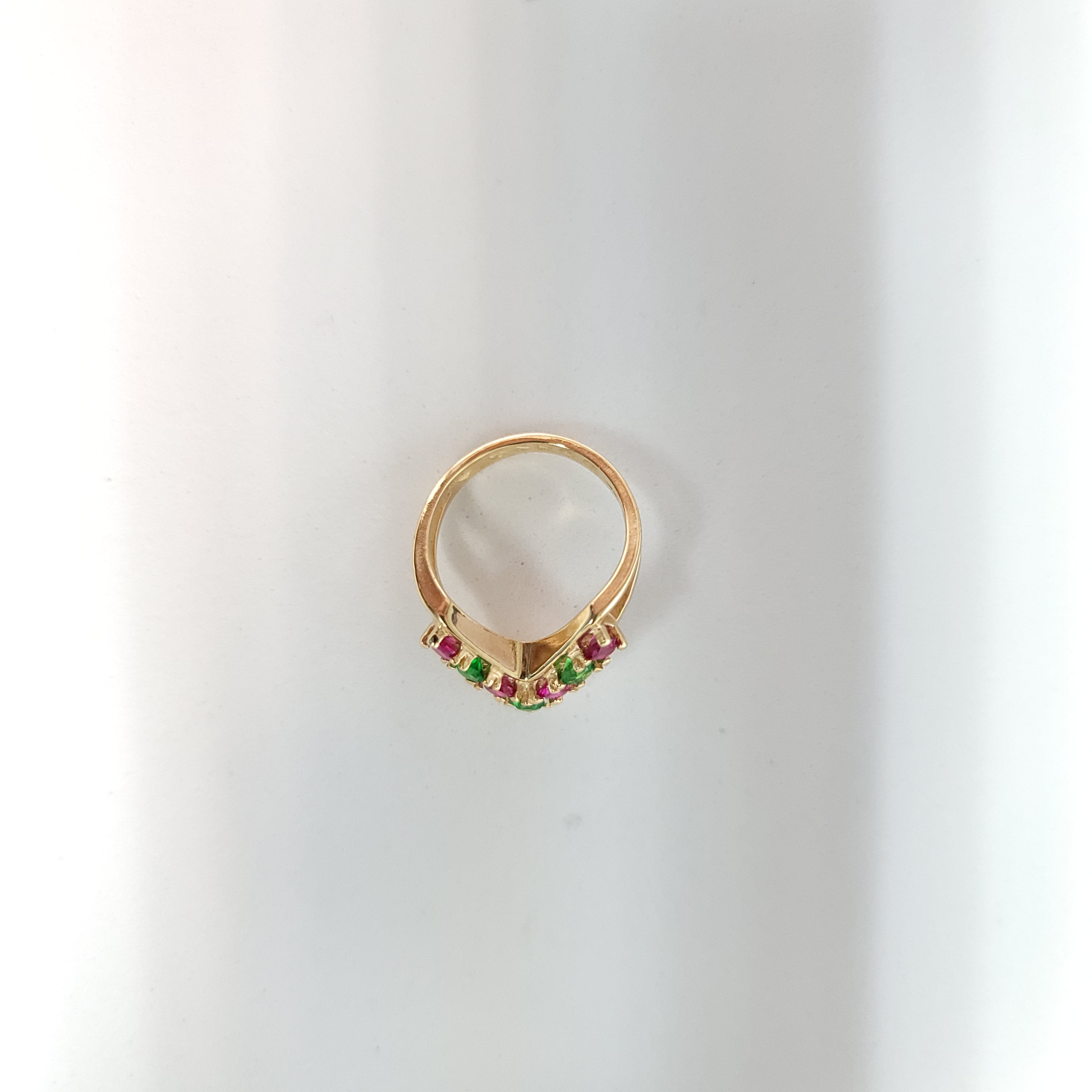 V Shaped Synthetic Ruby & Emerald 14k Yellow Gold