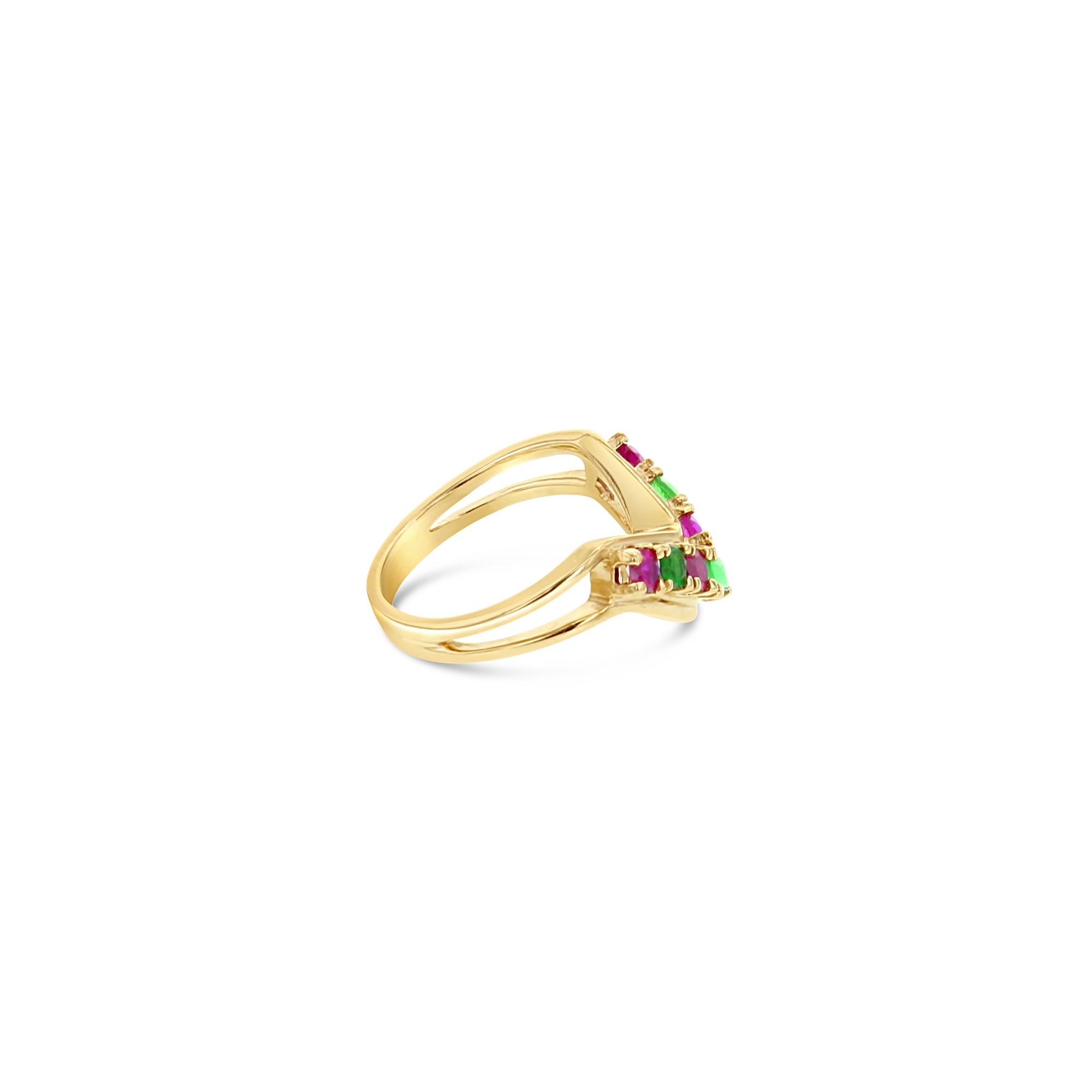 V Shaped Synthetic Ruby & Emerald 14k Yellow Gold