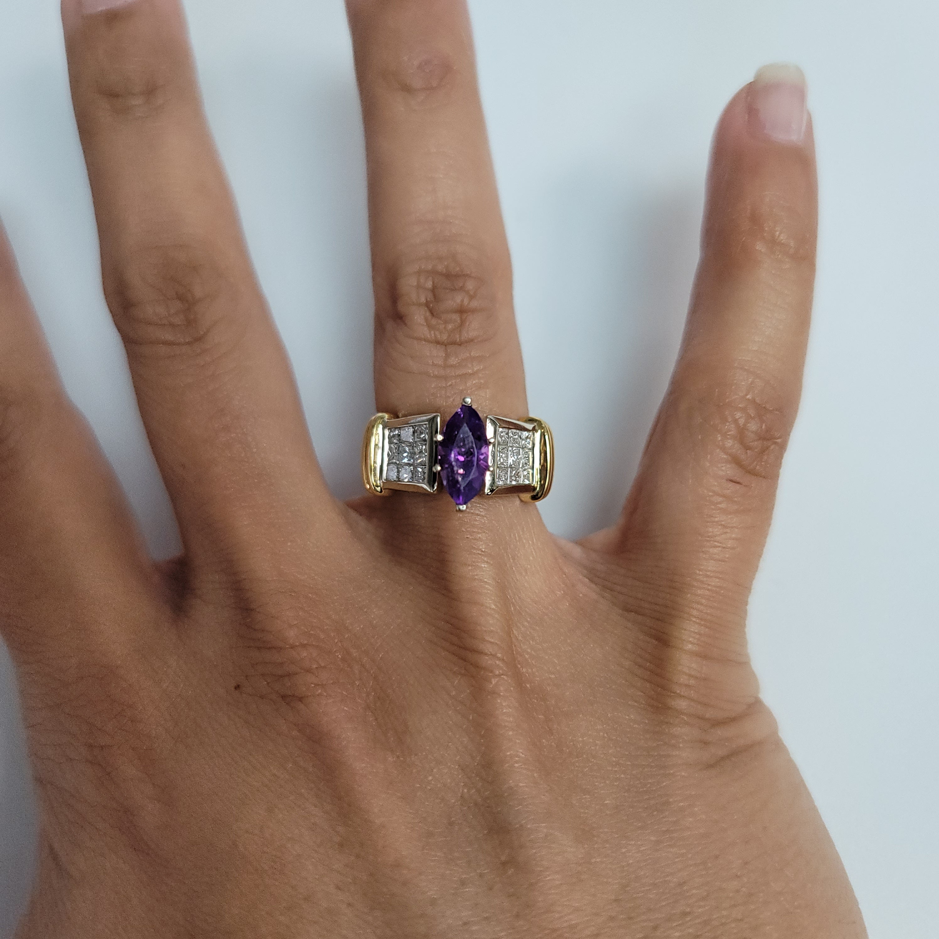 Marquise Amethyst & Diamond Accented Engagement Ring 2.00cttw 14k Two-Toned Gold