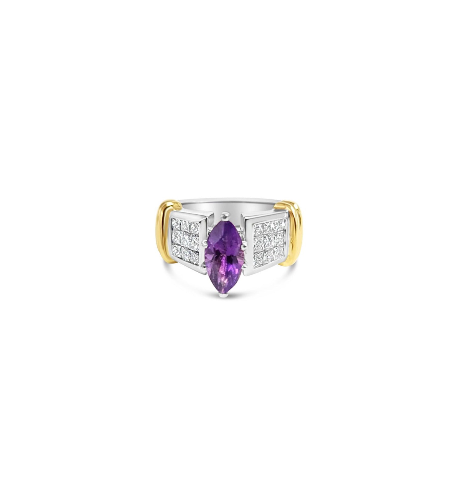 Marquise Amethyst & Diamond Accented Engagement Ring 2.00cttw 14k Two-Toned Gold