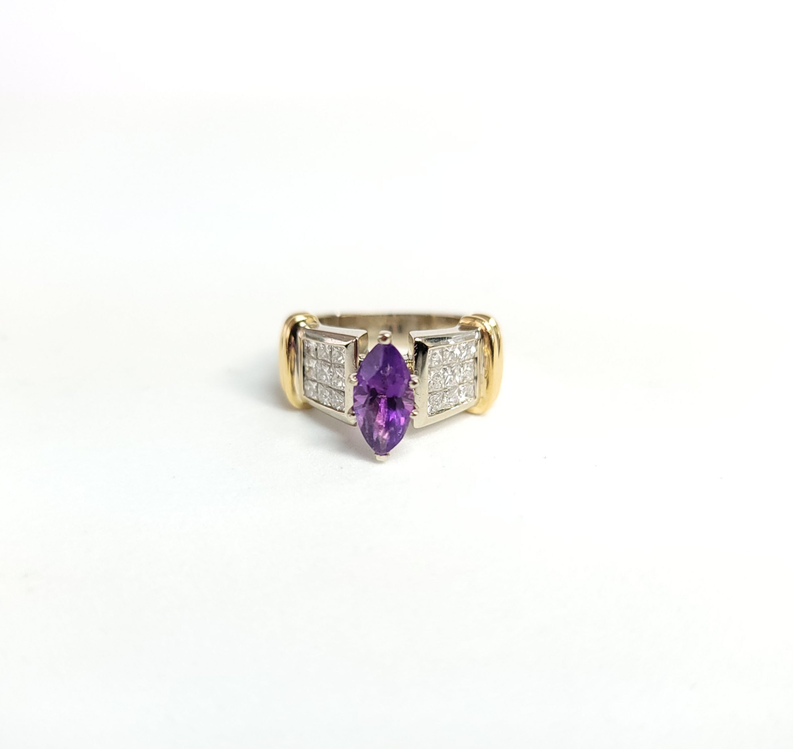 Marquise Amethyst & Diamond Accented Engagement Ring 2.00cttw 14k Two-Toned Gold