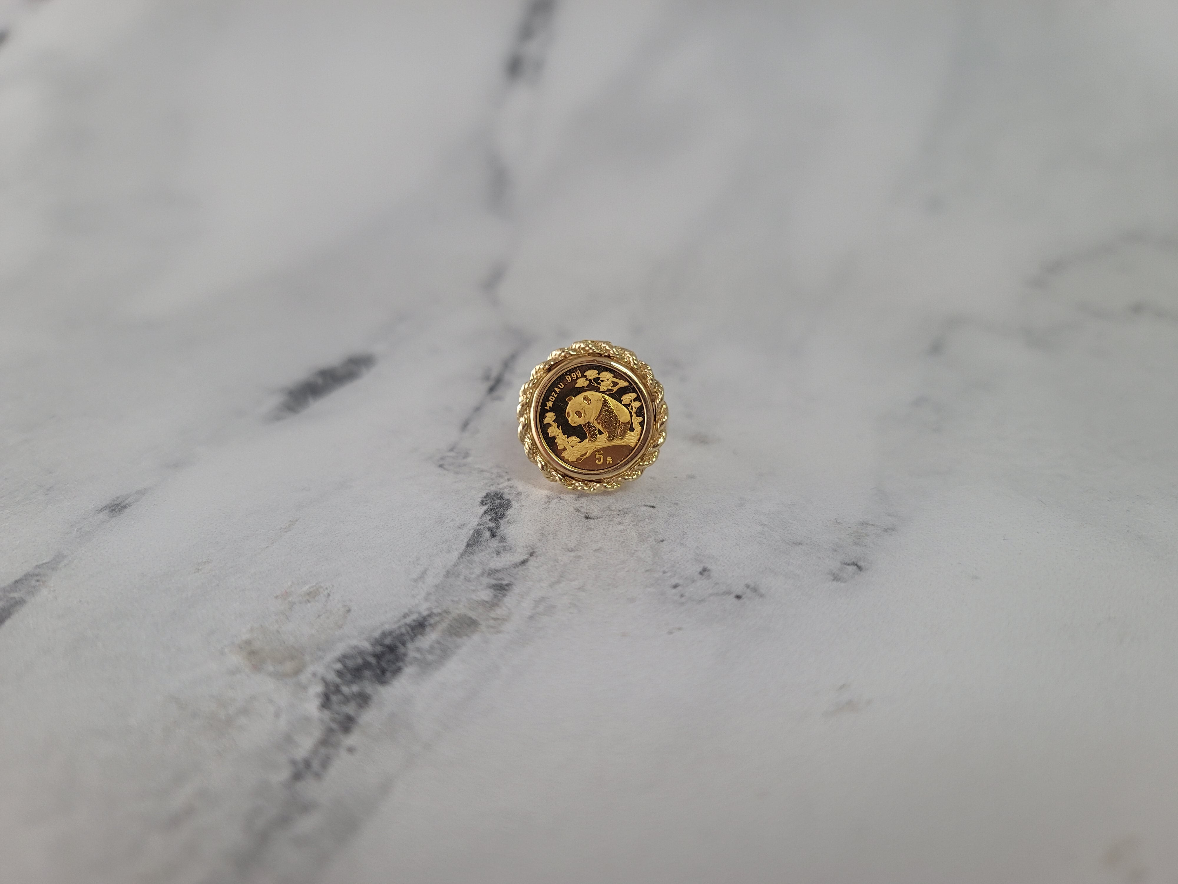 1/20OZ Panda Coin Rope Bezel Ring 14k Yellow Gold