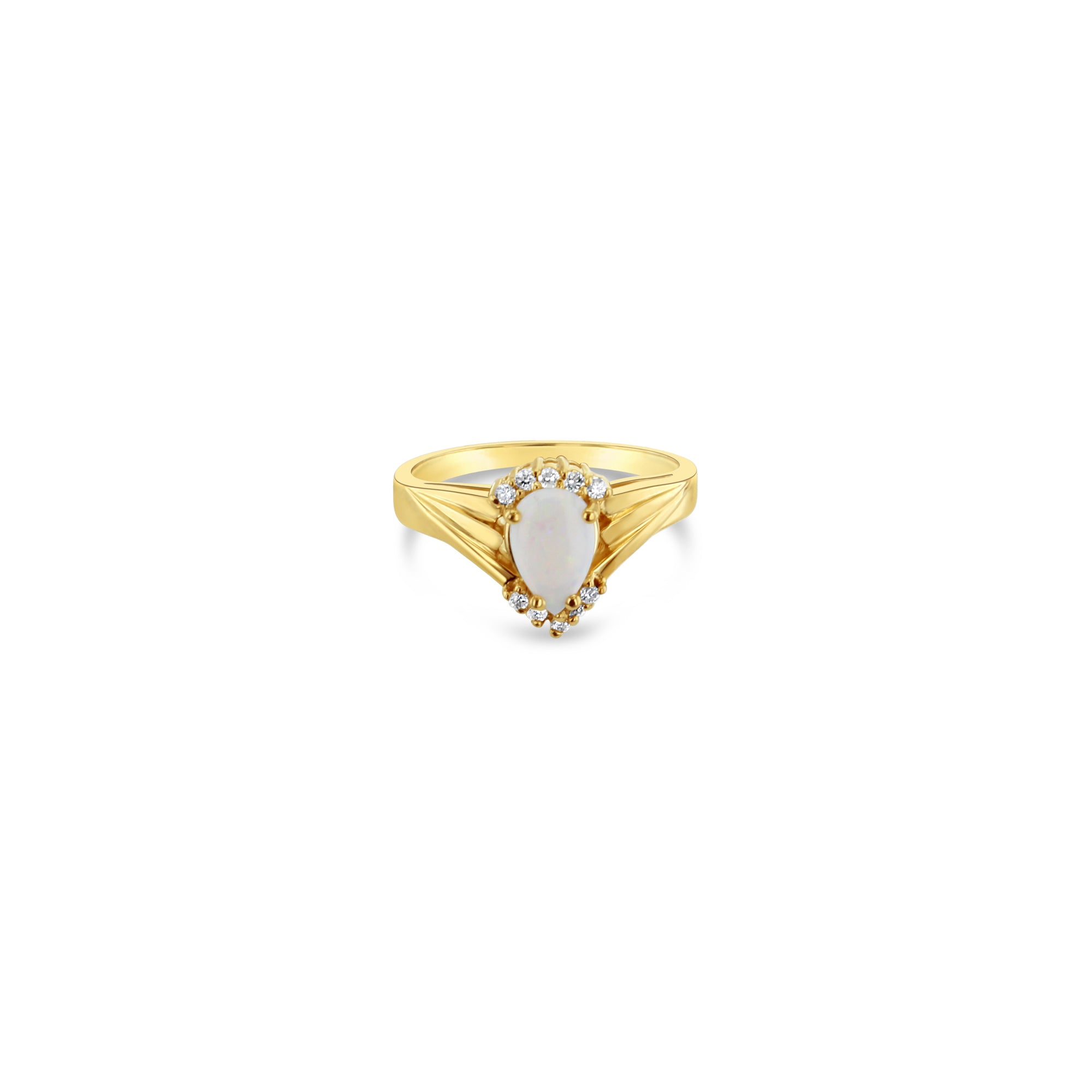 Pear Shaped Opal with Diamond Accents 14k Yellow Gold