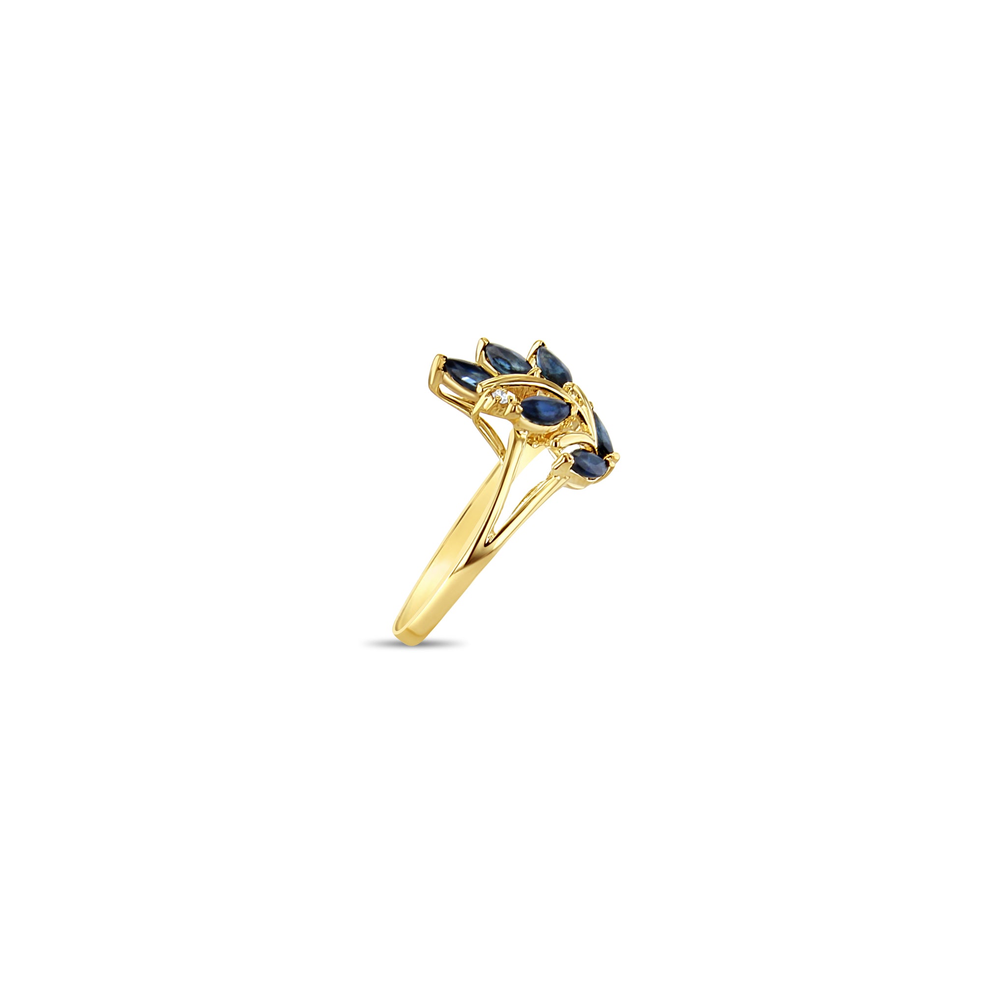 Marquise Sapphire Floral Cluster Ring 14k Yellow Gold