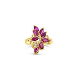 Marquise Ruby Leaf Floral Cluster Ring 14k Yellow Gold
