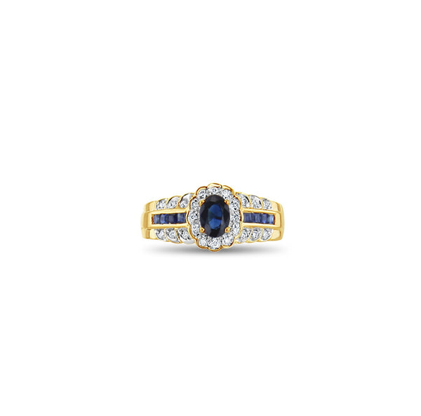 Oval Sapphire with Diamond Halo & Sapphire Diamond Accents 14K Yellow Gold