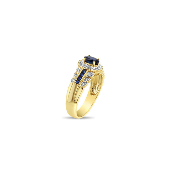 Oval Sapphire with Diamond Halo & Sapphire Diamond Accents 14K Yellow Gold