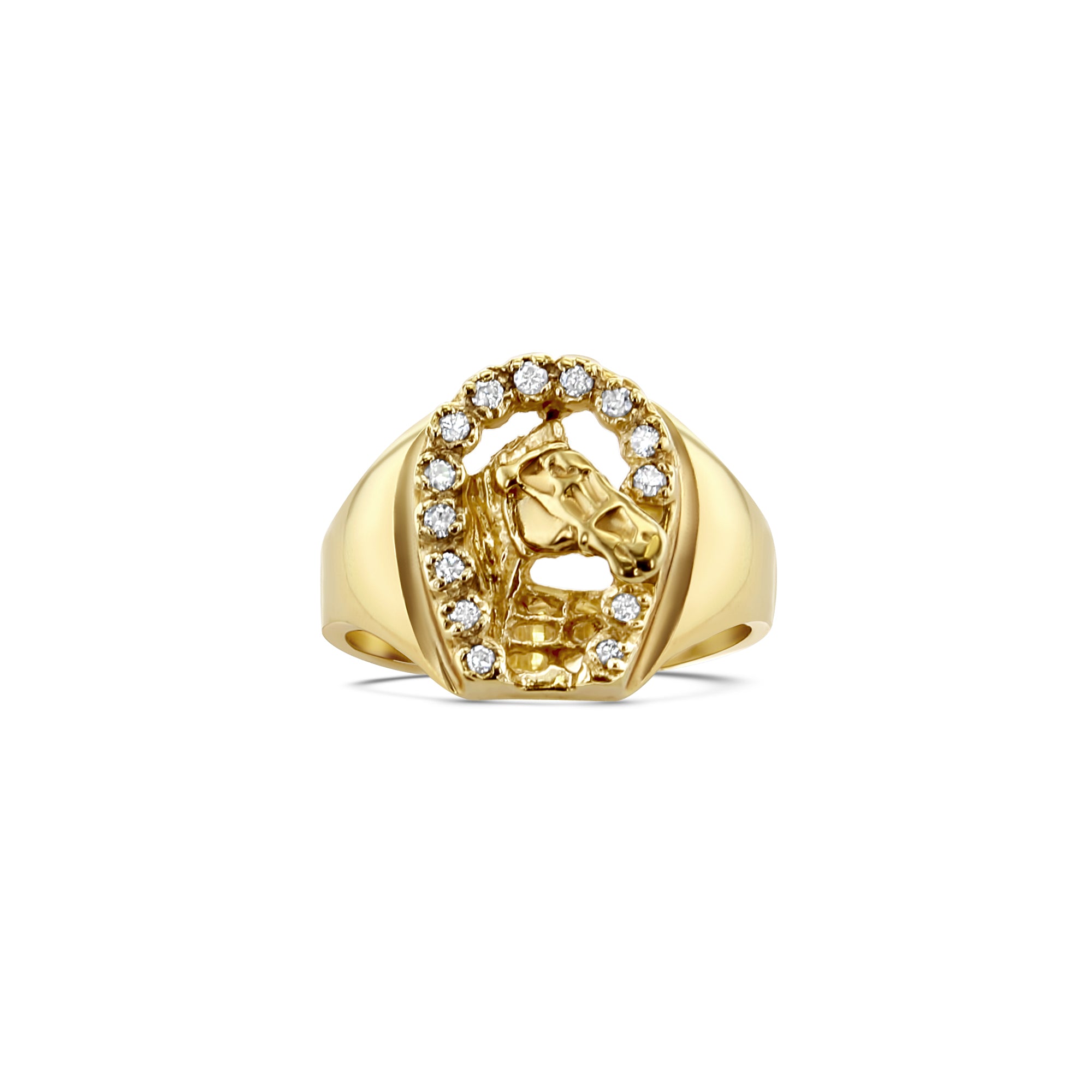 Fer à cheval en diamant 1/3 ct avec tête de cheval en or jaune 14 carats