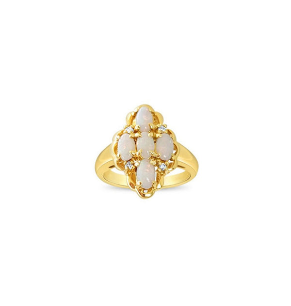 Opal Cluster Diamond Ring 10k Yellow Gold