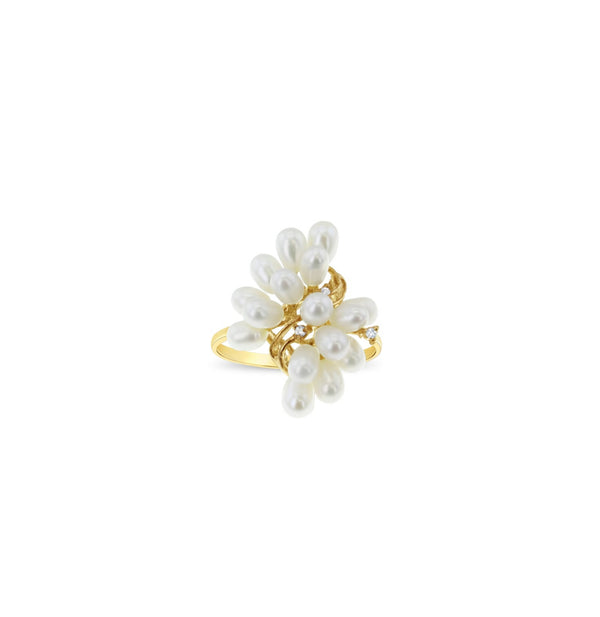 Freshwater Pearl Cluster Cocktail Ring 14k Yellow Gold