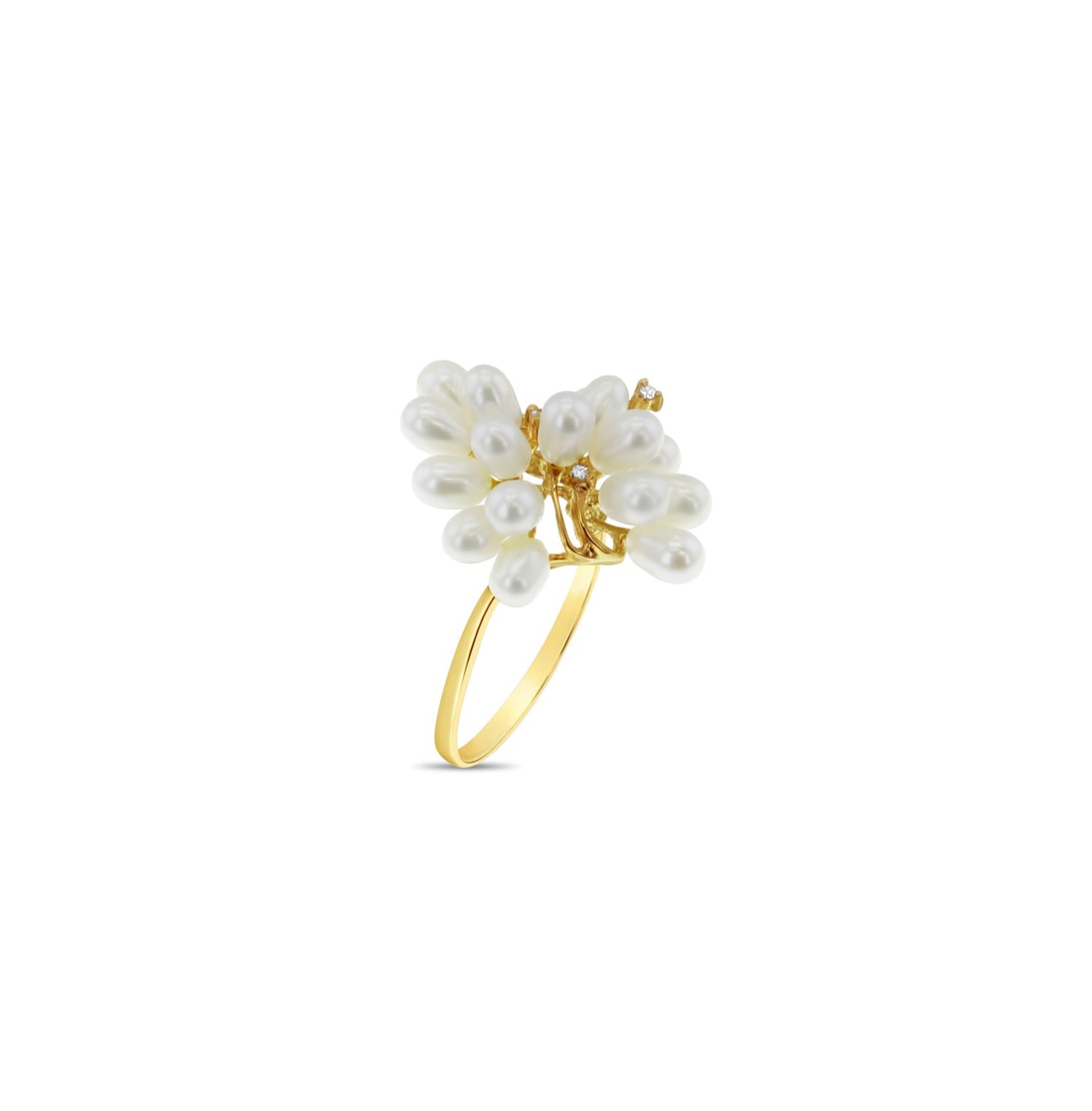 Freshwater Pearl Cluster Cocktail Ring 14k Yellow Gold