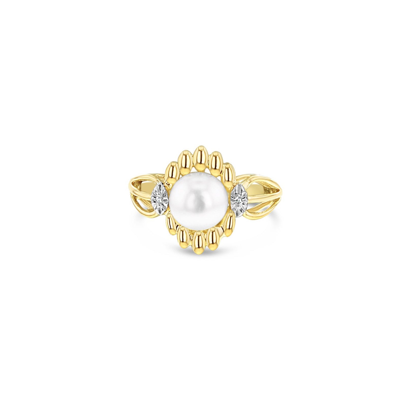 Solitaire Pearl Diamond Ring 10k Yellow Gold