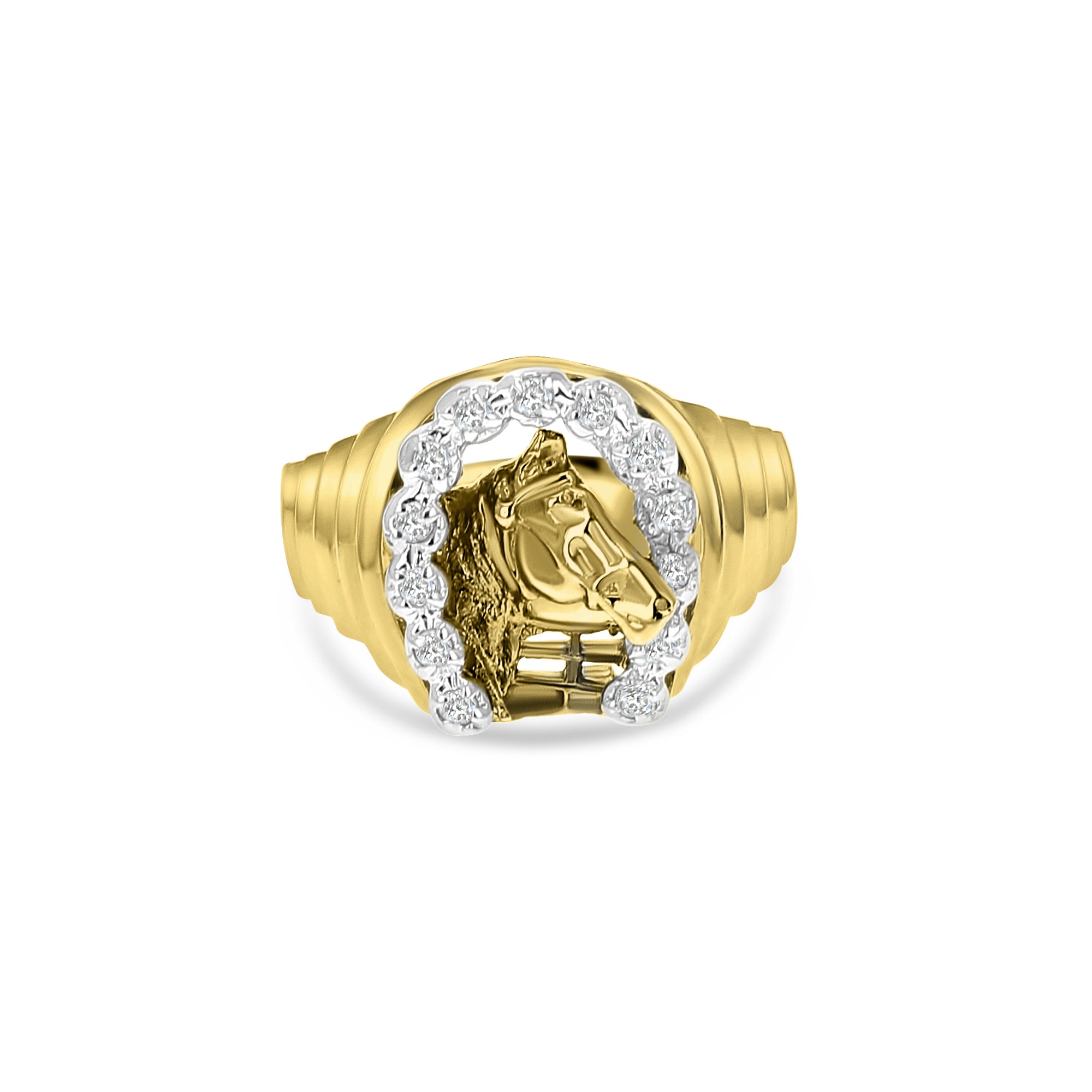 Bague en diamant avec tête de cheval porte-bonheur en forme de fer à cheval