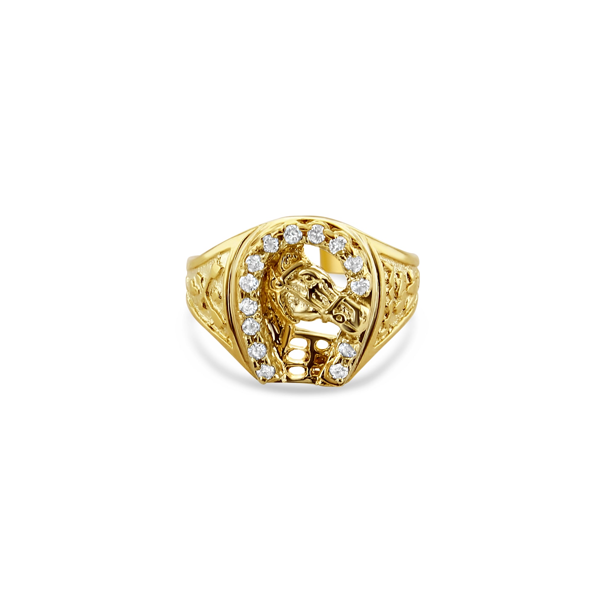 Diamond Horseshoe with Horsehead .33cttw 14k Yellow Gold