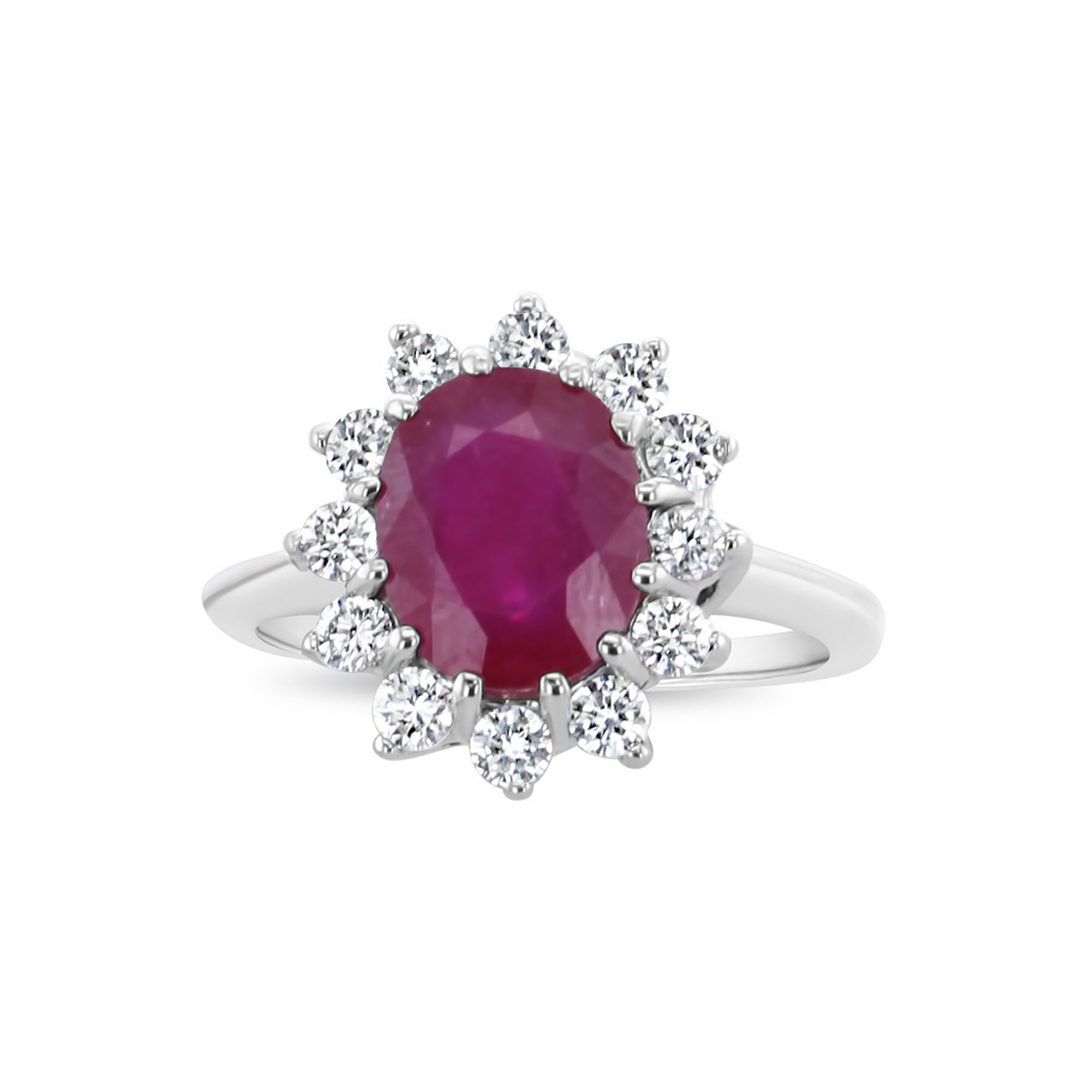 Bague de fiançailles en or blanc 14 carats avec rubis et diamants 3,14 carats