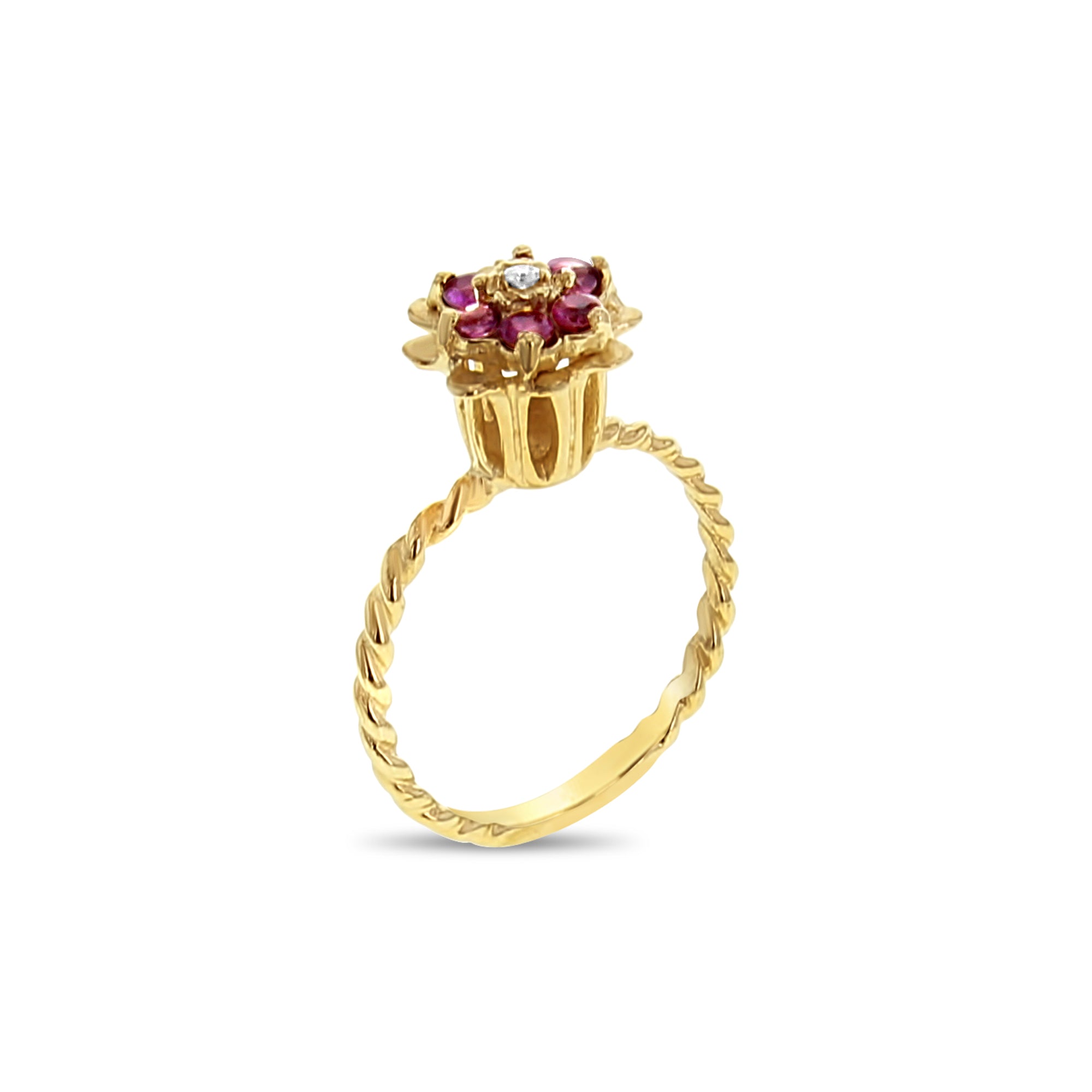 Ruby Tulip Flower Ring 14k Yellow Gold