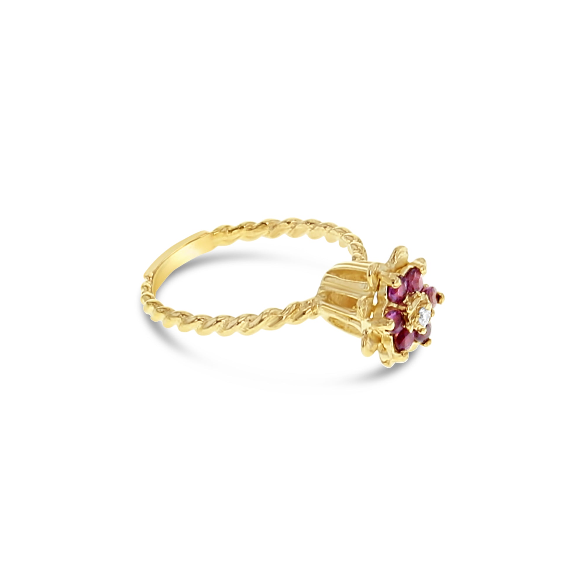 Ruby Tulip Flower Ring 14k Yellow Gold