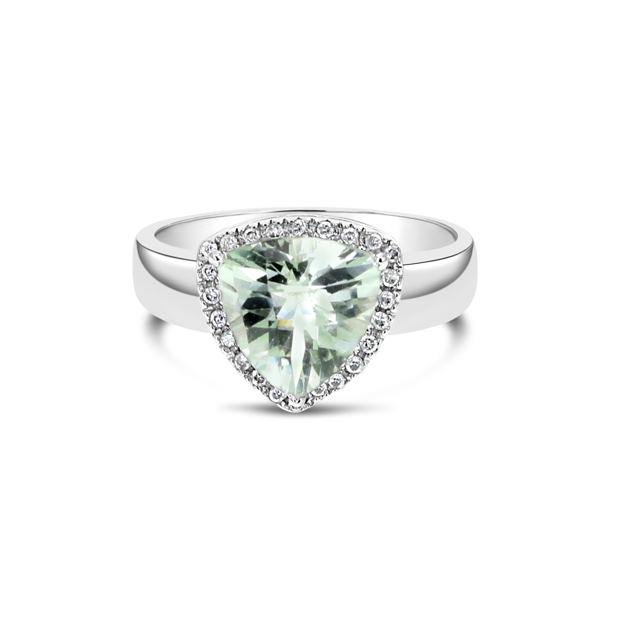 Diamond & Green Amethyst Statement Ring 2.37cttw 14k White Gold