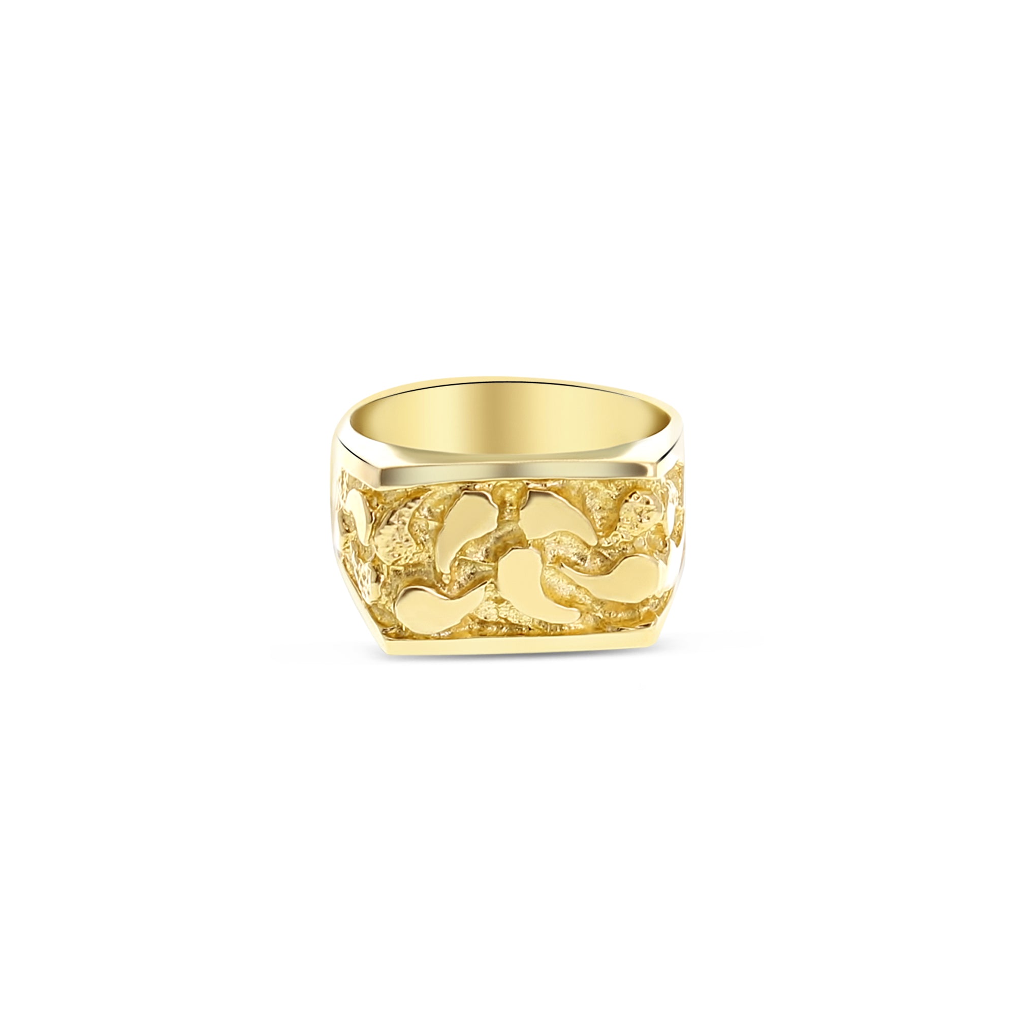 Bague pépite pour homme en or jaune 14 carats