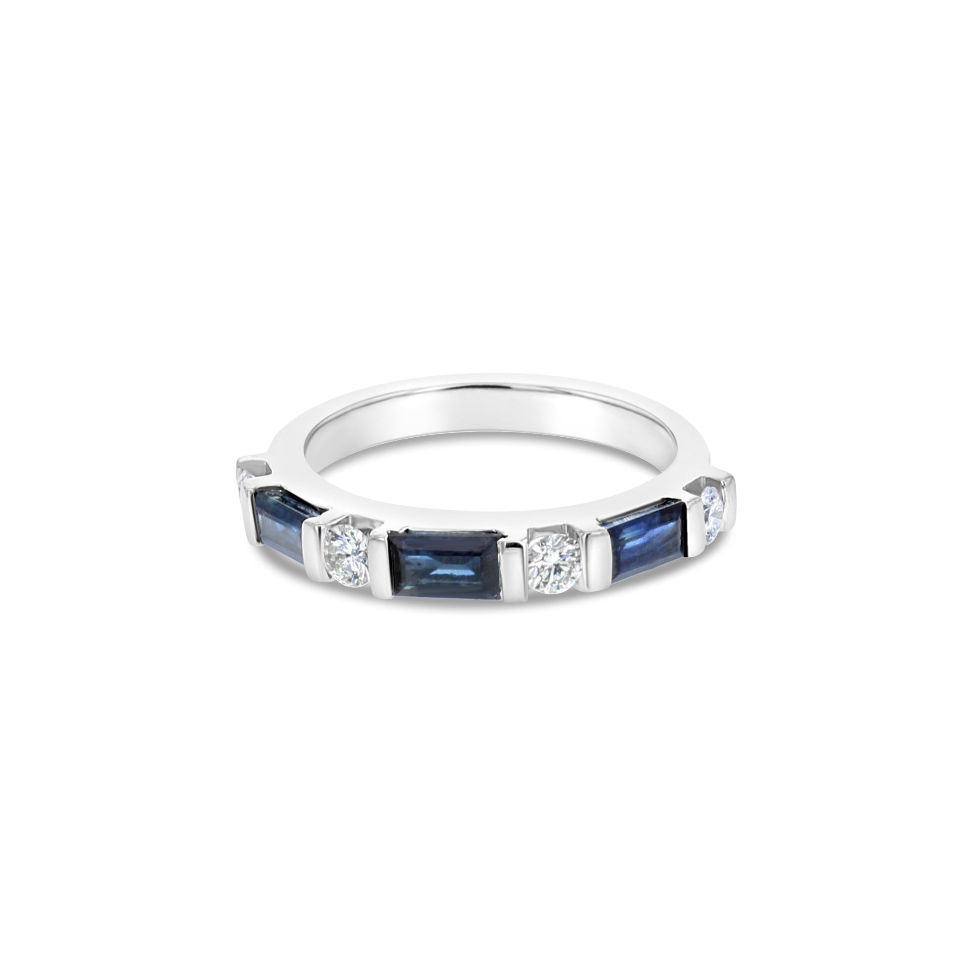 Sapphire Diamond Baguette Wedding Band .31cttw 14k Gold - Queen of Gemz