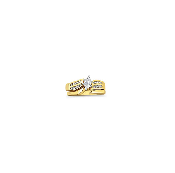 Marquise Diamond Center & Round Accent Stone Bridal Ring Set .90cttw 14k Yellow Gold
