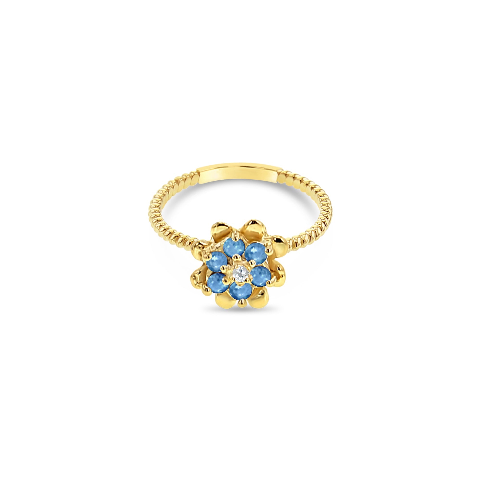 Aquamarine Tulip Flower Ring 14k Yellow Gold