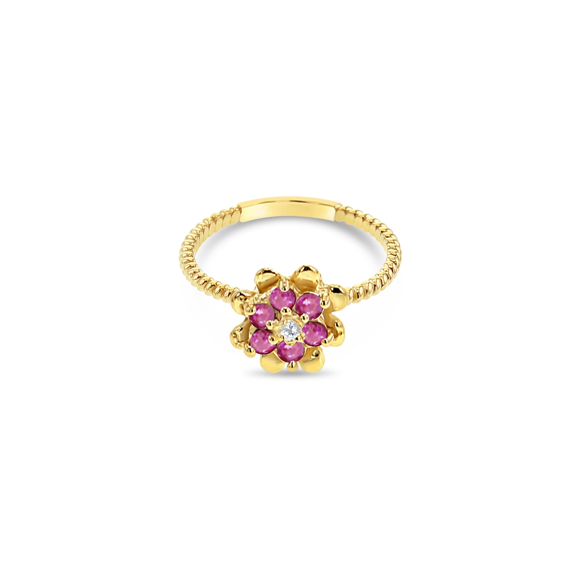 Pink Tourmaline Tulip Flower Ring 14k Yellow Gold