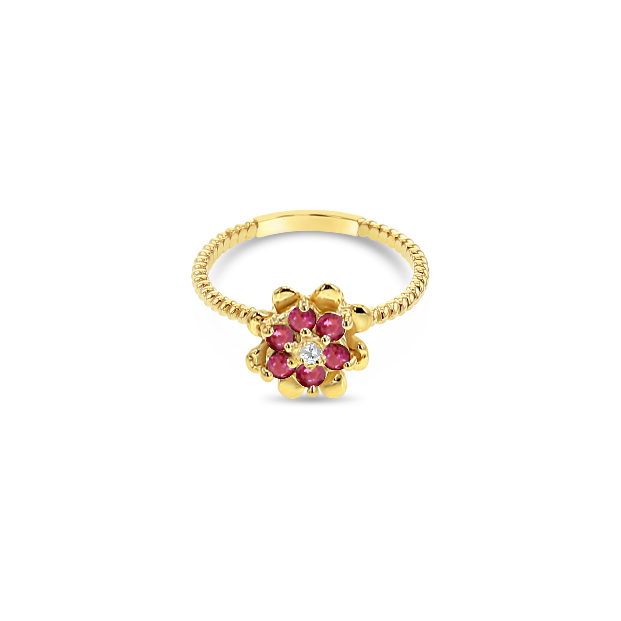 Ruby Tulip Flower Ring 14k Yellow Gold