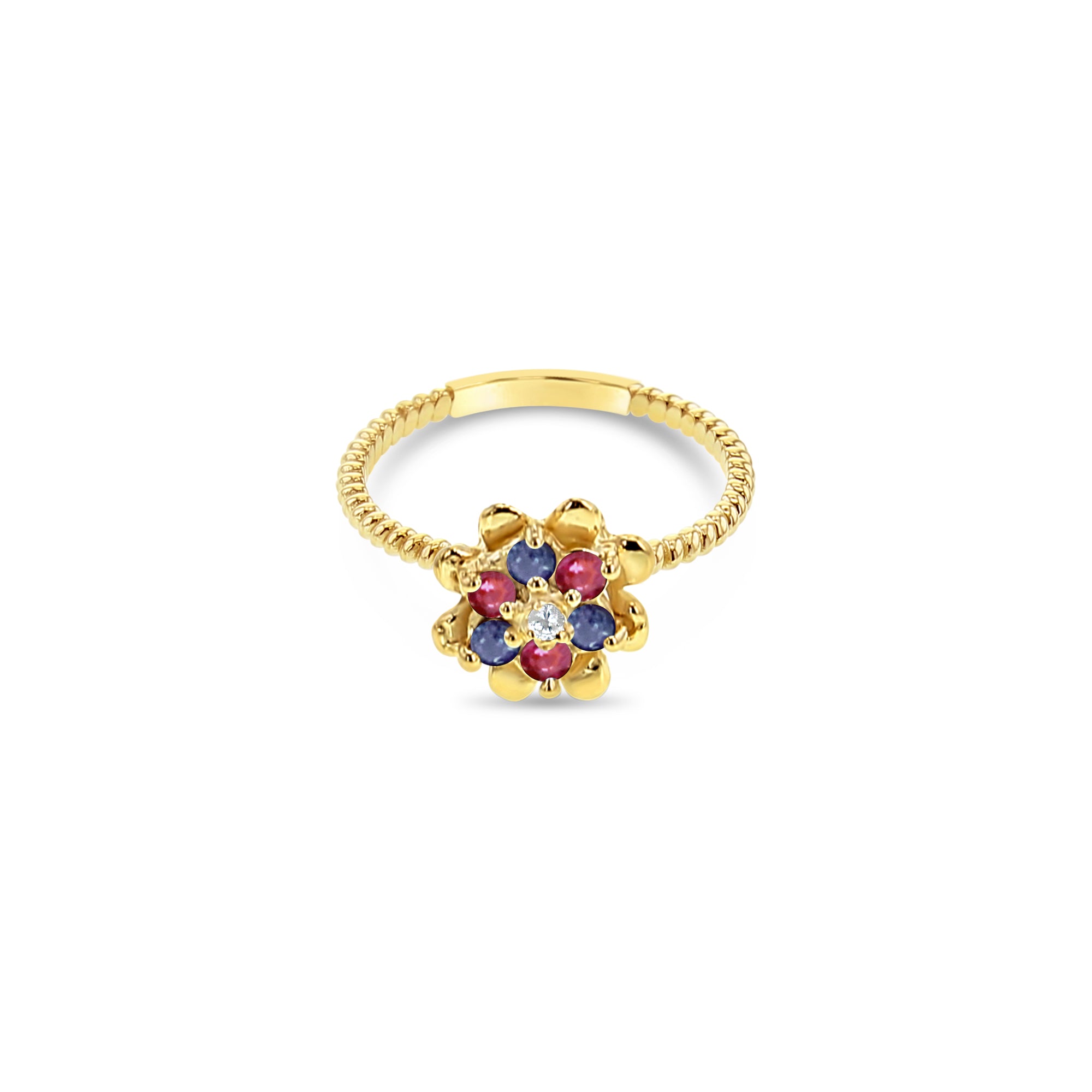 Bague tulipe petite pierre précieuse personnalisée en or jaune 14 carats