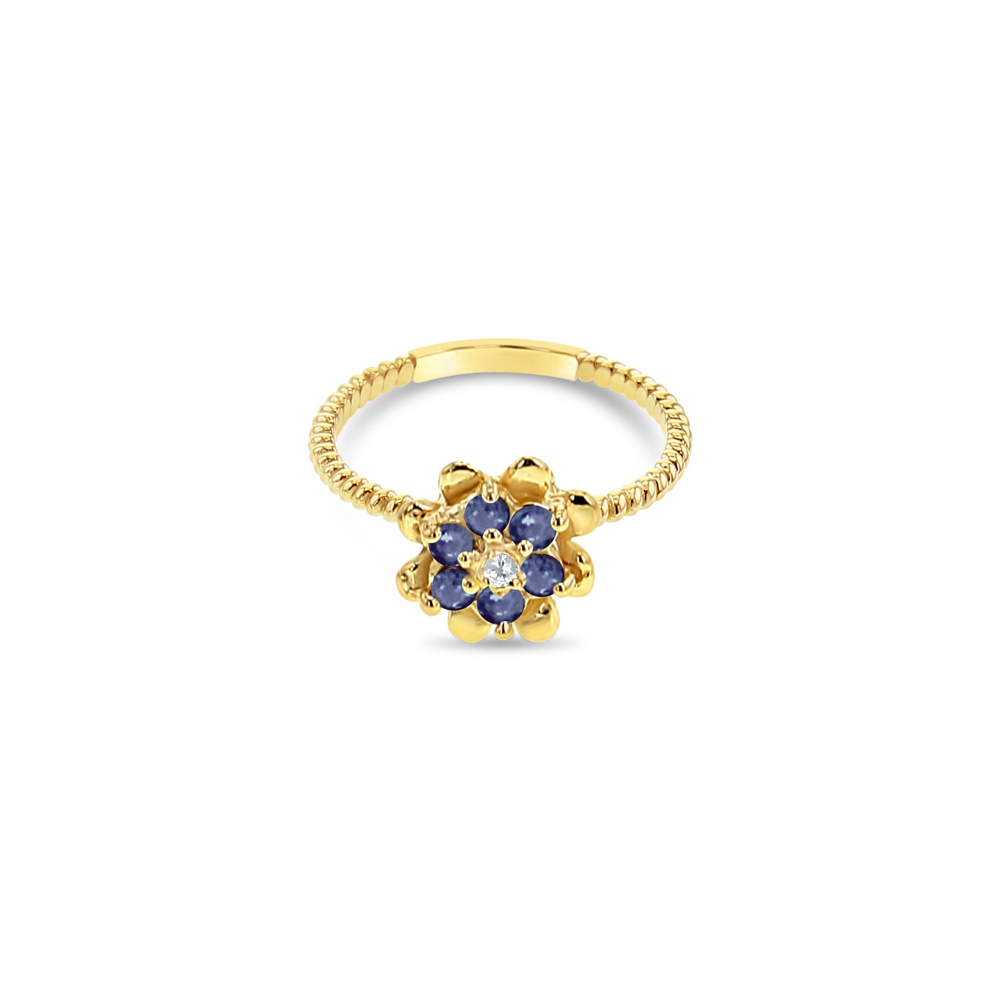 Sapphire Tulip Flower Ring 14k Yellow Gold