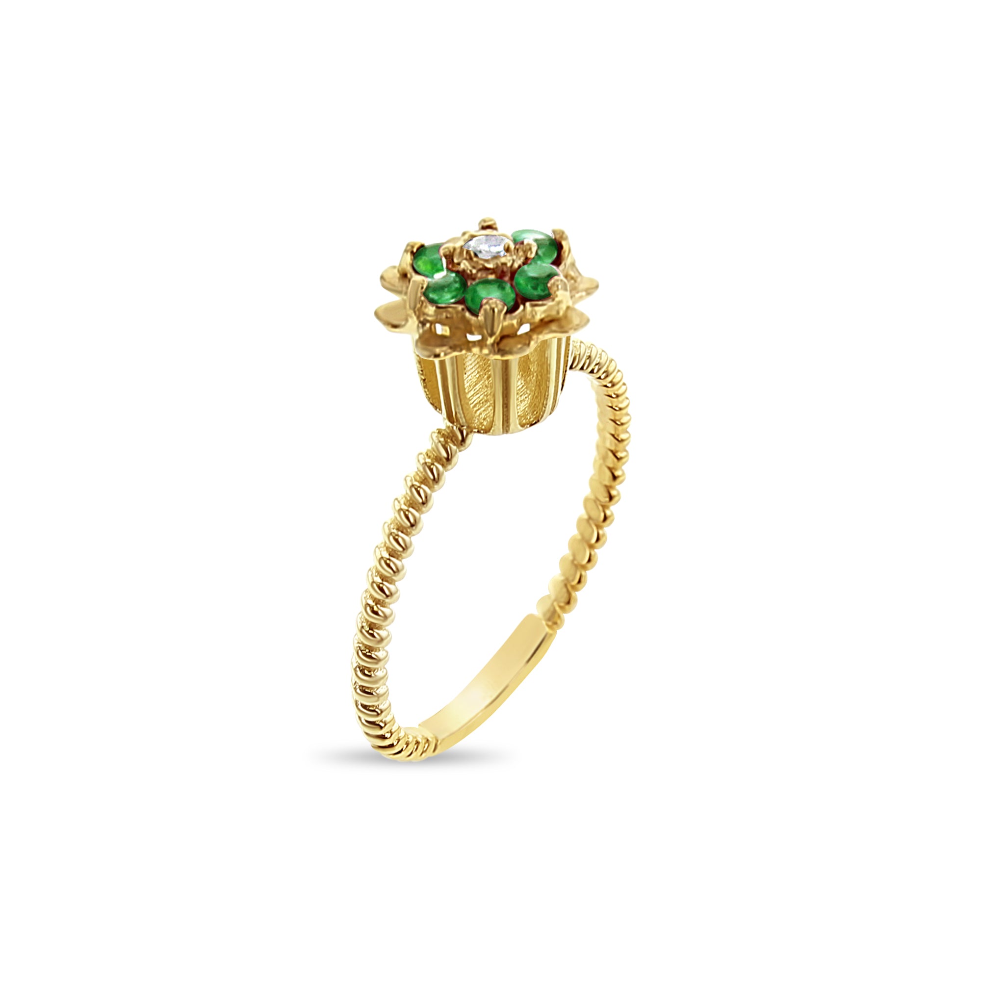 Emerald Tulip Ring 14k Yellow Gold