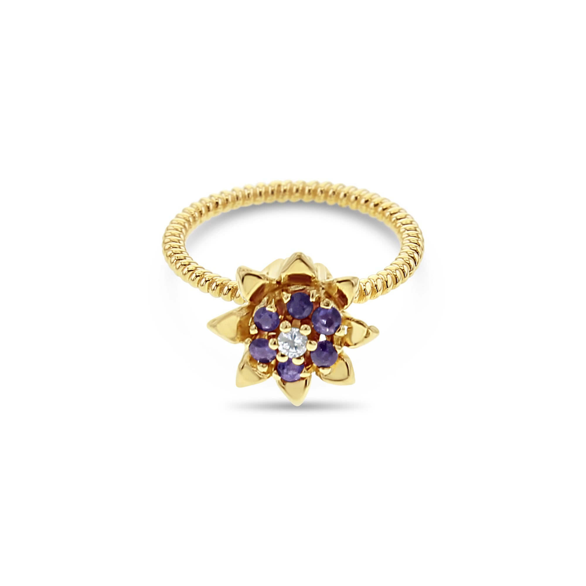 Tall Amethyst Tulip Ring 14k Yellow Gold