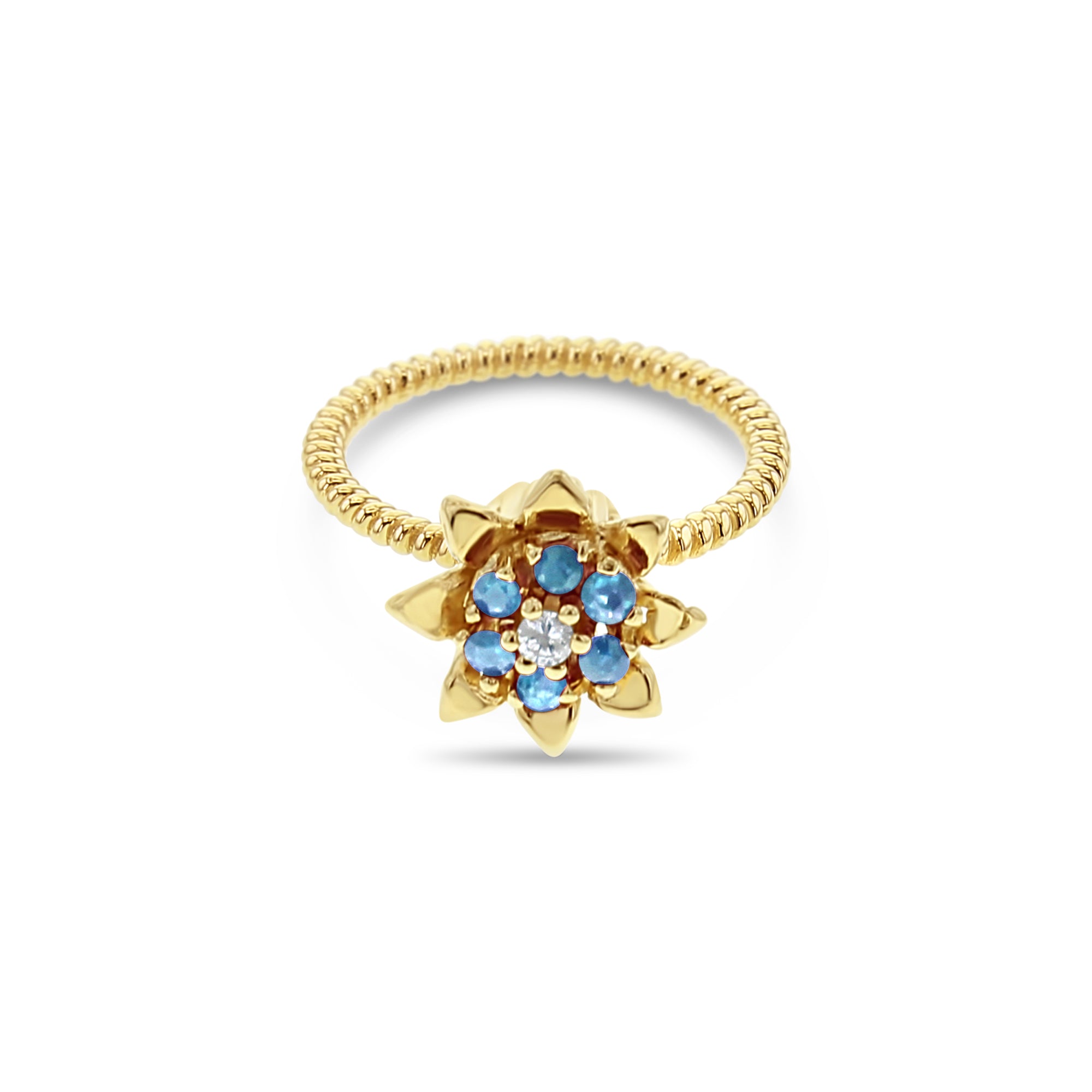 Tall Aquamarine Tulip Flower Ring 14k Yellow Gold