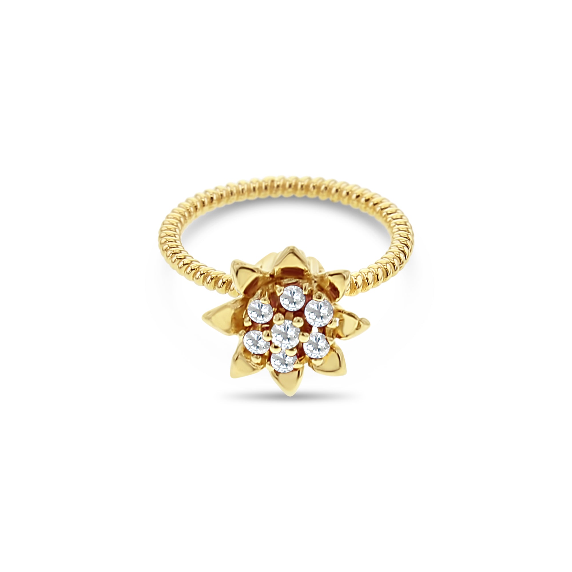 Tall Diamond Tulip Ring 14k Yellow Gold