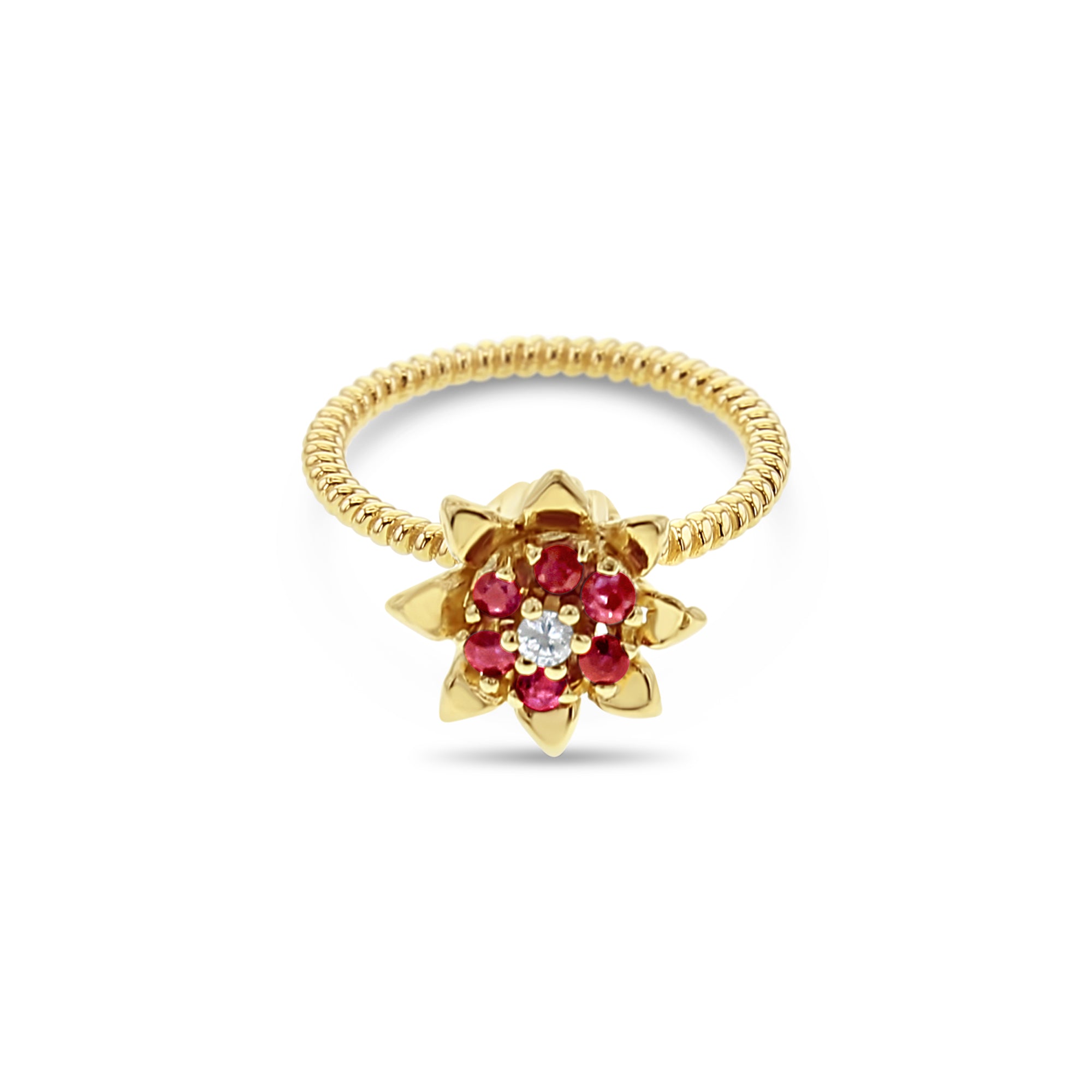 Tall Ruby Tulip Ring 14k Yellow Gold