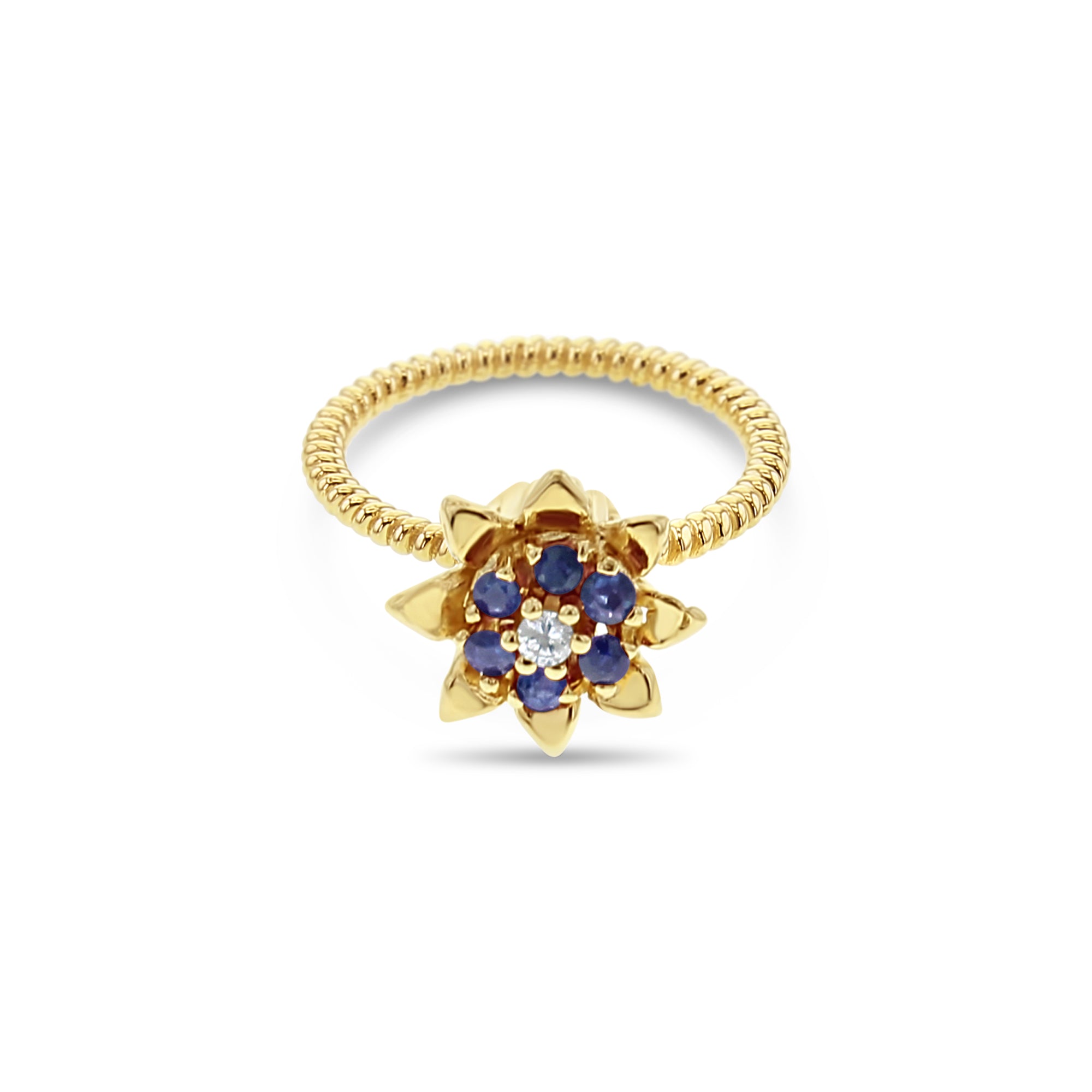 Tall Sapphire Tulip Ring 14k Yellow Gold