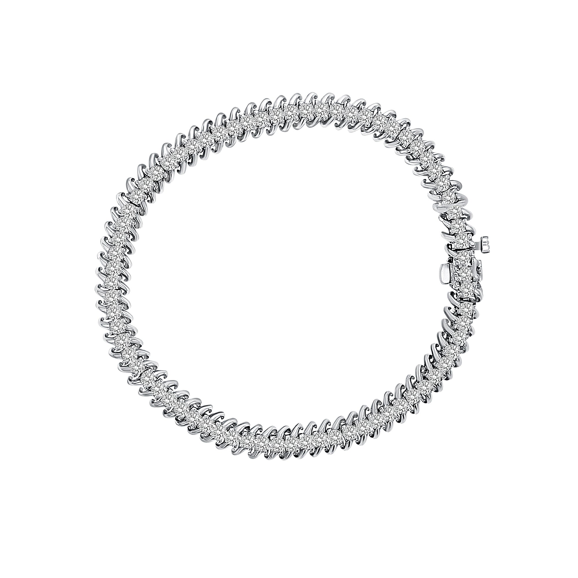 Pulsera de tenis con diamantes estilo S de 3,60 ct en oro blanco de 14 k