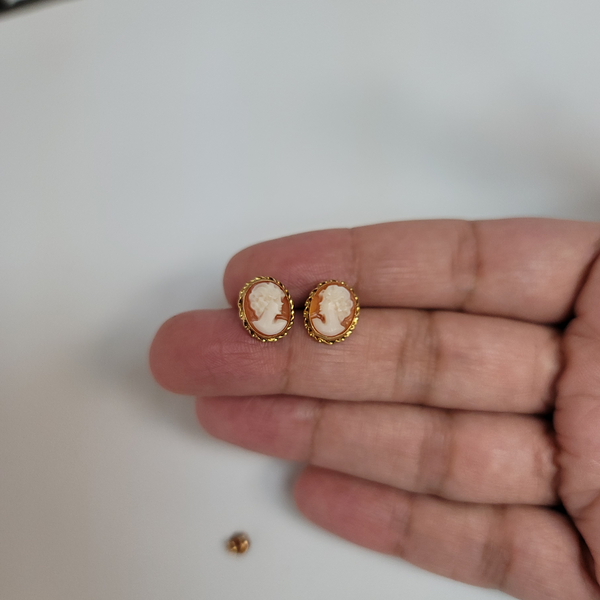 Pink Cameo Earrings 14k Yellow Gold